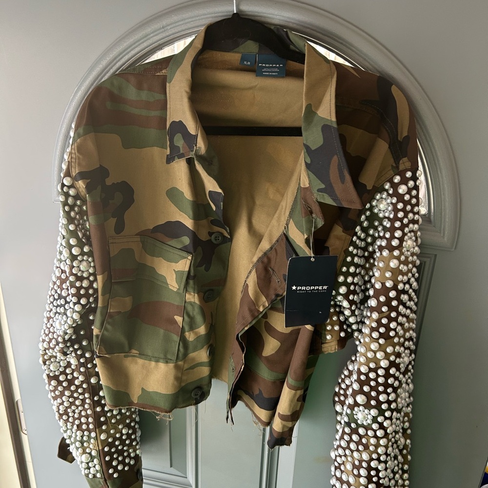 NWT Camouflage Jacket with Pearl Details